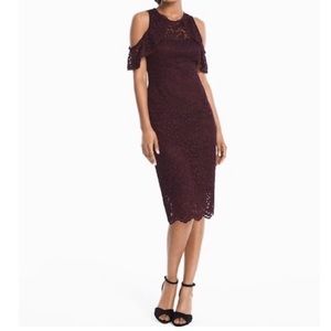 WHBM Cold Shoulder Lace Sheath Dress Cabernet